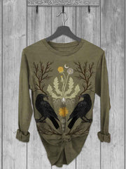 Unisex Vintage Crow Botanical Print Casual T-Shirt