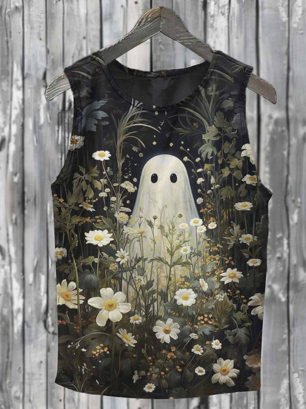 Halloween Floral Ghost Print Casual Tank Top