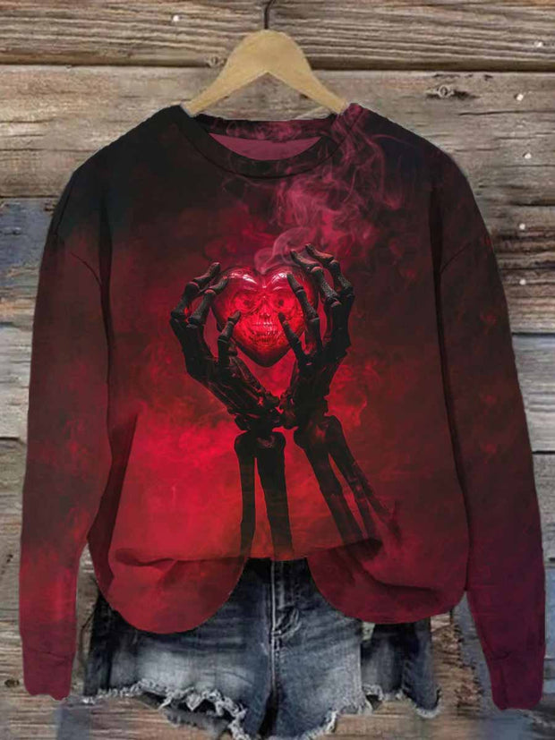 Unisex Halloween Skull Heart Print Casual Sweatshirt