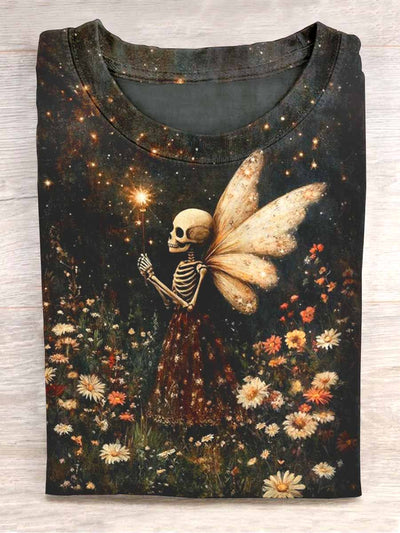 Unisex Halloween Skull Butterfly Print T-Shirt