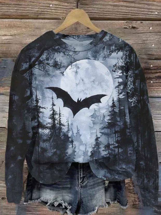 Unisex Halloween Bat Print Casual Sweatshirt