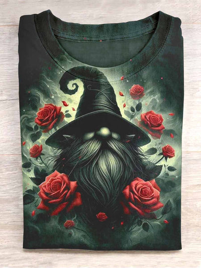 Unisex Halloween Gnome Floral Print Casual T-Shirt