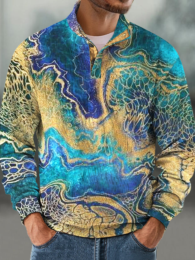 Gentleman Vintage Gold Marbled Art Print Corduroy Stand Up Sweatshirt