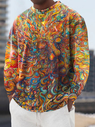 Gentleman's Casual Rainbow Color Abstract Portrait Art Print Crew Neck Pullover