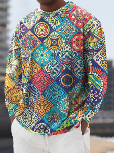 Gentleman's Casual Colorful Geometric Art Print Crew Neck Pullover Hoodie