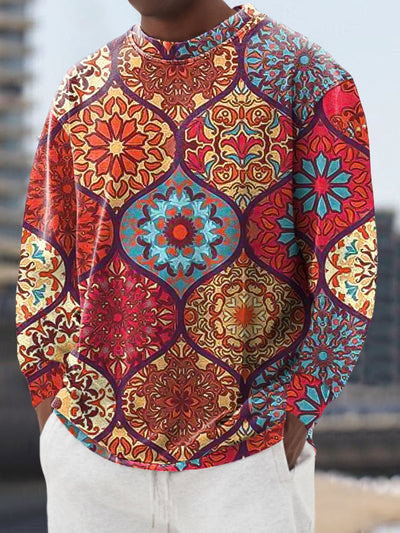 Gentleman's Casual Colorful Mandala Art Print Crew Neck Pullover Shirt