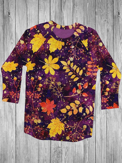 Autumn Maple Leaf Print 3/4 Sleeve Casual T-Shirt