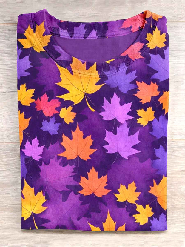 Unisex Autumn Maple Leaf Print Casual T-shirt