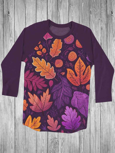 Autumn Maple Leaf Print 3/4 Sleeve Casual T-Shirt