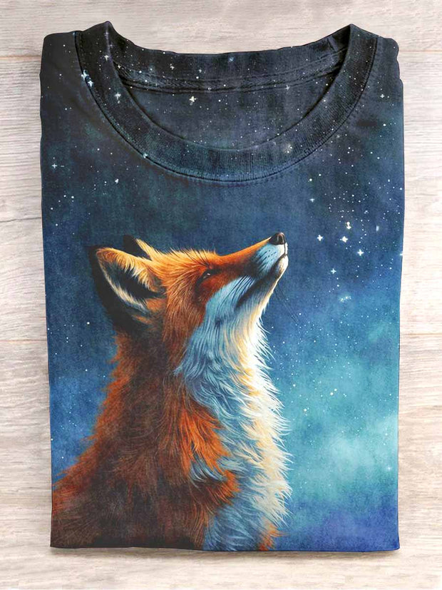 Unisex Cute Fox Print Casual T-shirt