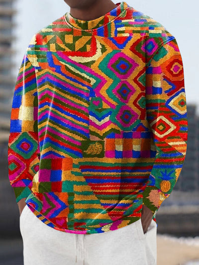 Gentleman Vintage Ethnic Geometric Art Print Crew Neck Pullover