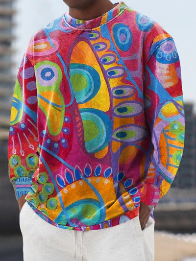 Gentleman Vintage Abstract Colorful Art Print Crew Neck Pullover Shirt