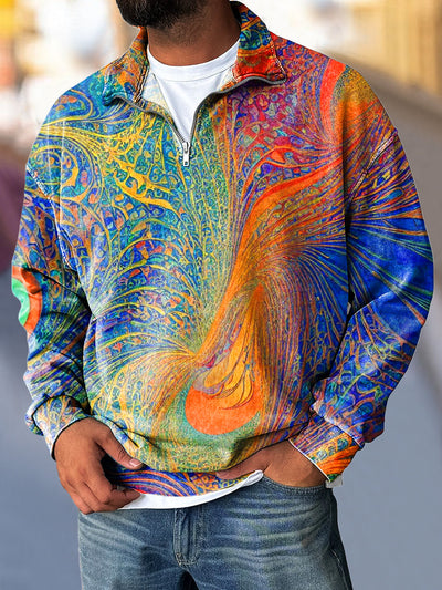 Gentleman Vintage Colorful Textured Art Print Zipper Sweatshirt