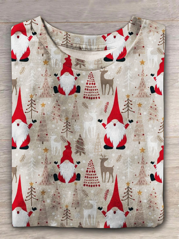 Unisex Christmas Gnome Print Casual T-Shirt