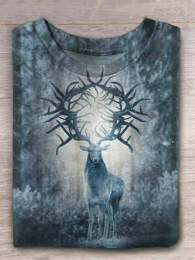 Unisex Forest Deer Print Casual T-shirt