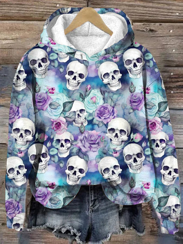 Unisex Skull Floral Print Casual Sweatshirt