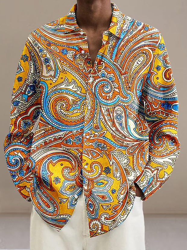 Gentleman Vintage Ethnic Floral Art Print Long Sleeve Shirt