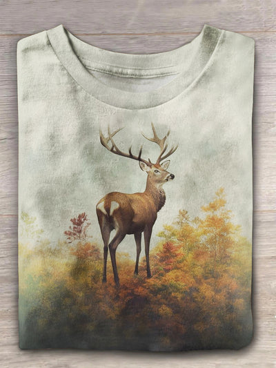 Unisex Deer in the Forest Print Casual T-shirt