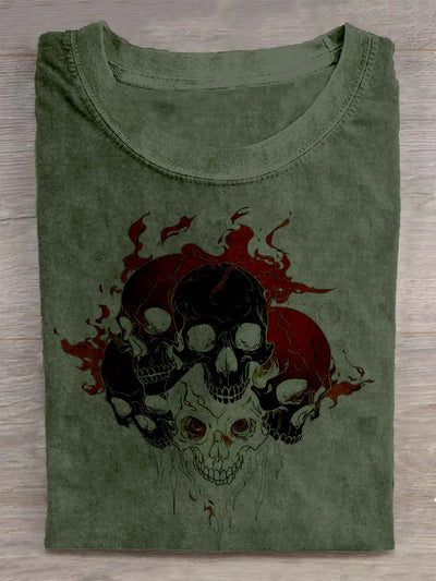 Stylish skull print loose short-sleeved T-shirt