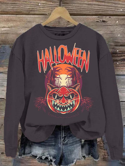 Halloween elements print crewneck retro fashion loose long-sleeved sweatshirt