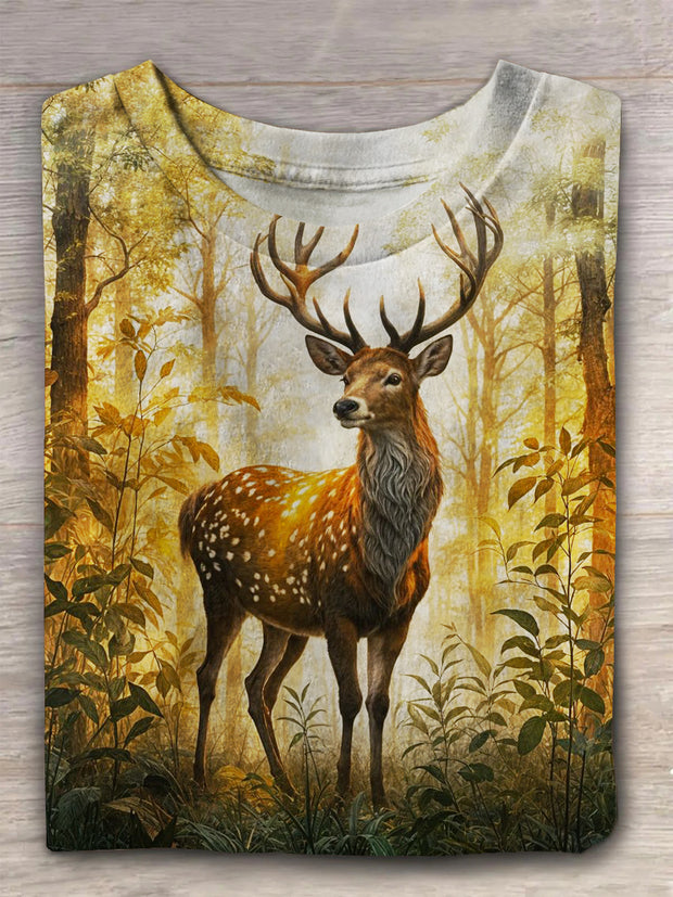 Unisex Deer in the Forest Print Casual T-shirt