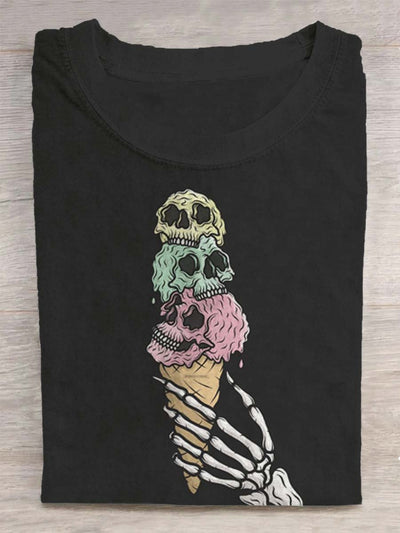 Stylish skull print loose short-sleeved T-shirt