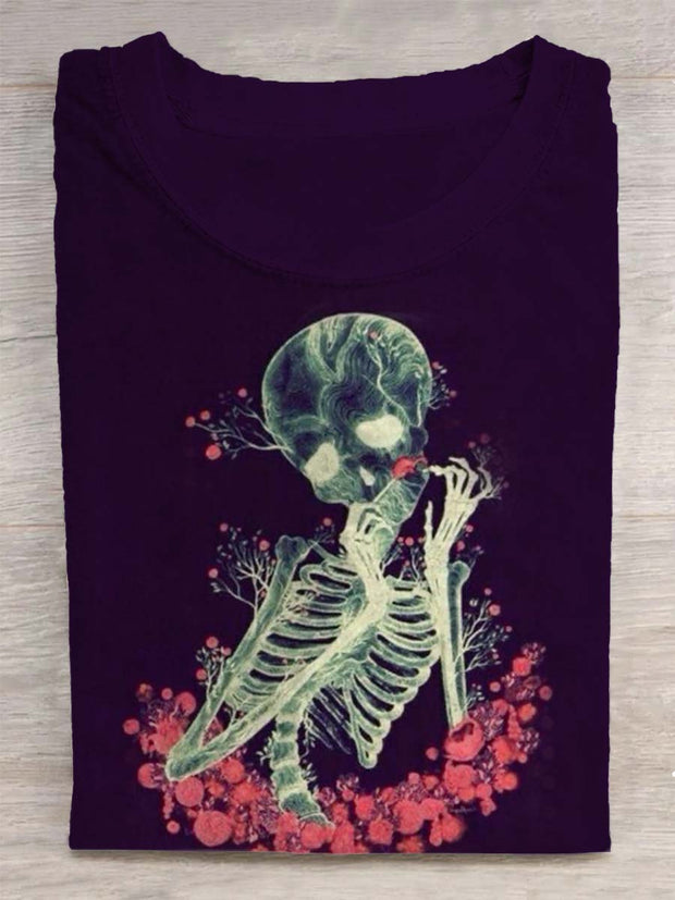 Stylish skull print loose short-sleeved T-shirt