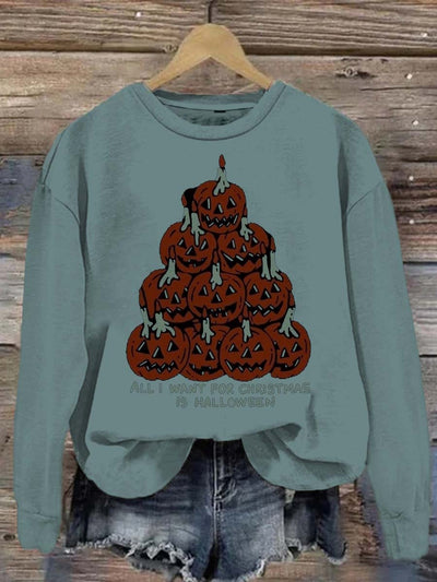 Halloween elements print crewneck retro fashion loose long-sleeved sweatshirt