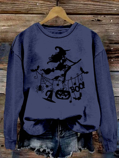 Halloween elements print crewneck retro fashion loose long-sleeved sweatshirt