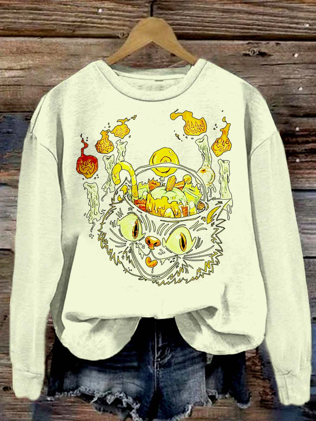 Halloween elements print crewneck retro fashion loose long-sleeved sweatshirt