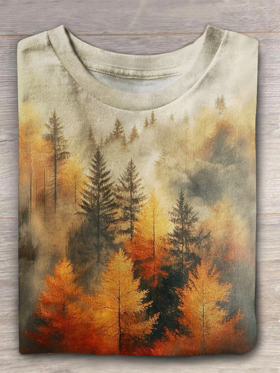 Unisex Autumn Forest Print Casual T-shirt