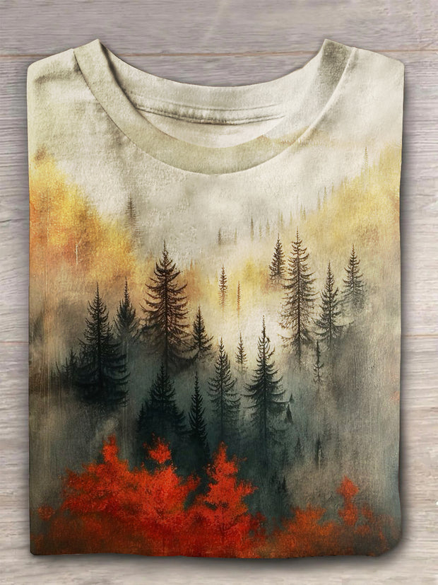 Unisex Autumn Forest Print Casual T-shirt