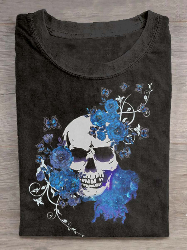 Stylish skull print loose short-sleeved T-shirt