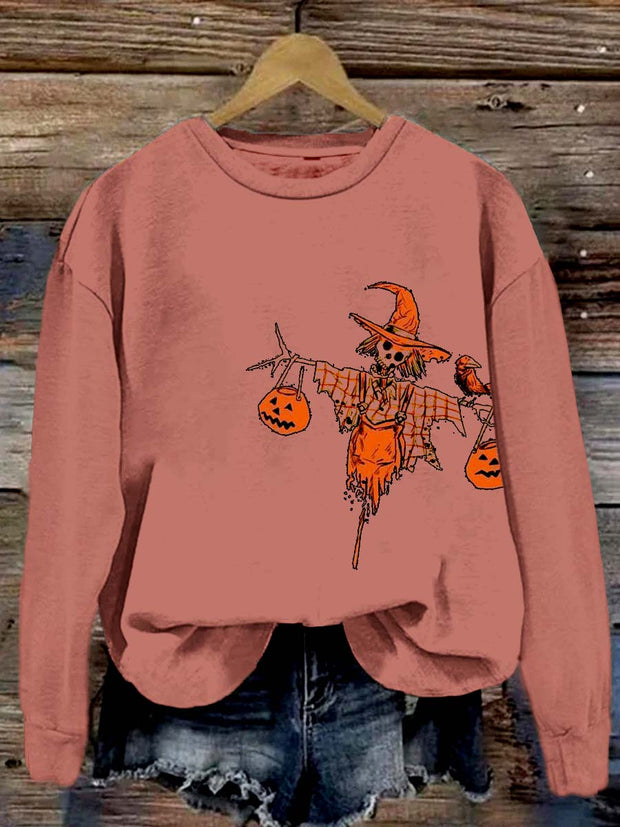 Halloween elements print crewneck retro fashion loose long-sleeved sweatshirt