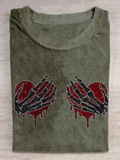 Stylish skull print loose short-sleeved T-shirt