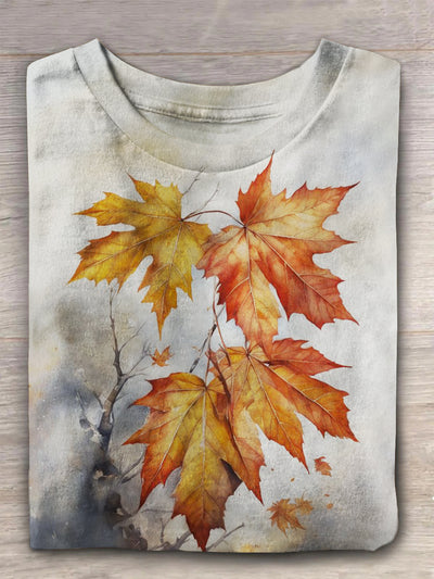 Unisex Autumn Maple Leaf Print Casual T-shirt