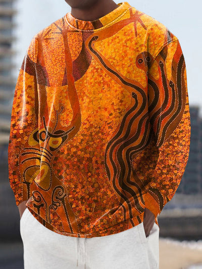 Gentleman Casual Tribal Ethnic Art Printed Crew Neck Pullover