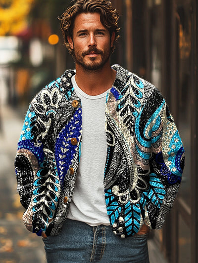 Gentleman Vintage Multicolor Irregular Art Print Cardigan Sweater