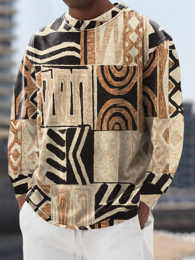 Gentleman Casual Tribal Ethnic Art Printed Crew Neck Pullover