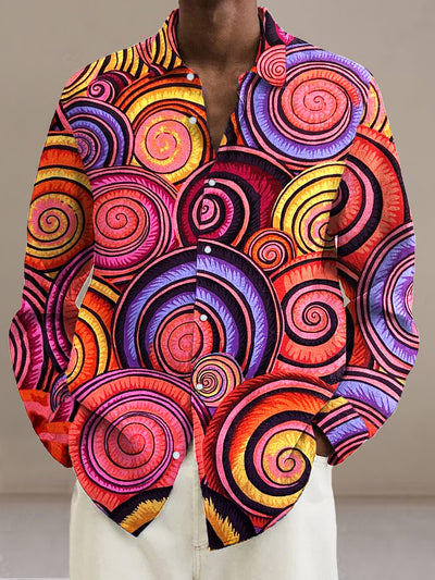 Gentleman Vintage Multicolor Swirl Art Print Long Sleeve Shirt