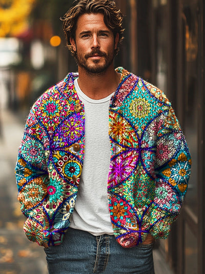 Gentleman Vintage Colorful Mandala Art Print Button Cardigan Sweater