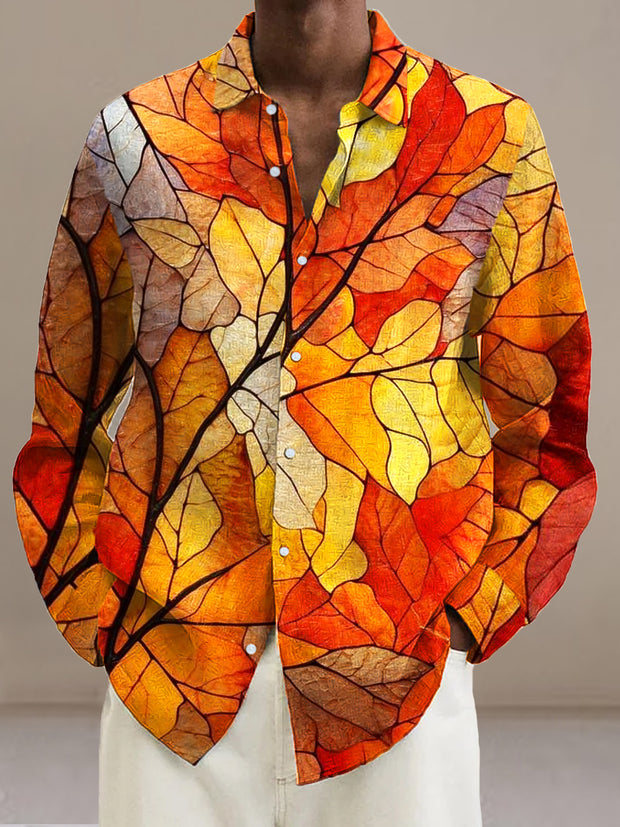 Gentleman Vintage Abstract Gradient Leaf Art Print Long Sleeve Shirt