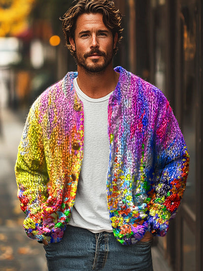 Gentleman Vintage Rainbow Gradient Floral Art Print Cardigan Sweater