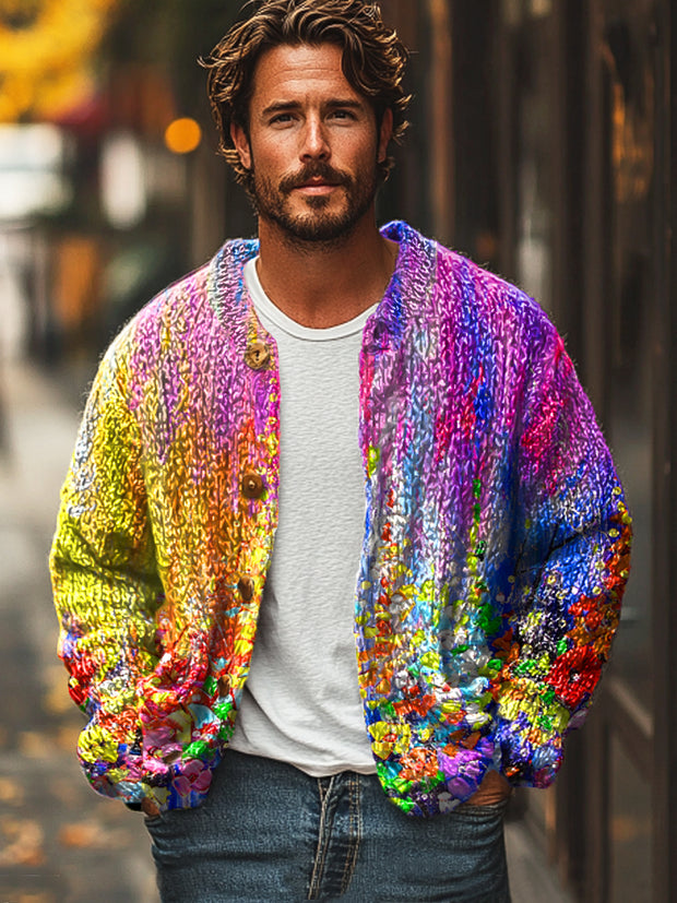 Gentleman Vintage Rainbow Gradient Floral Art Print Cardigan Sweater