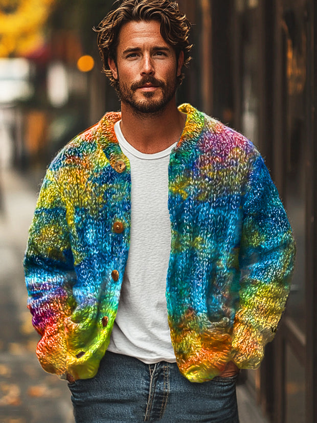 Gentleman Vintage Rainbow Color Swoosh Art Print Cardigan Sweater