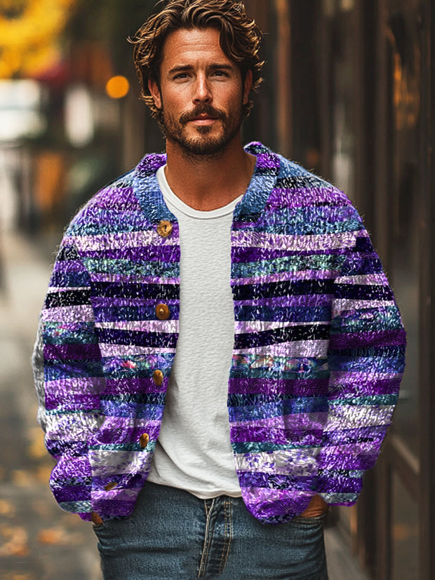 Gentleman Vintage Purple Striped Art Print Cardigan Sweater