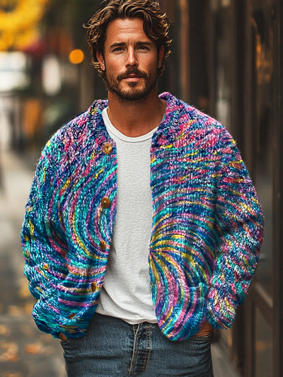 Gentleman Vintage Multicolor Swirl Abstract Art Print Cardigan Sweater