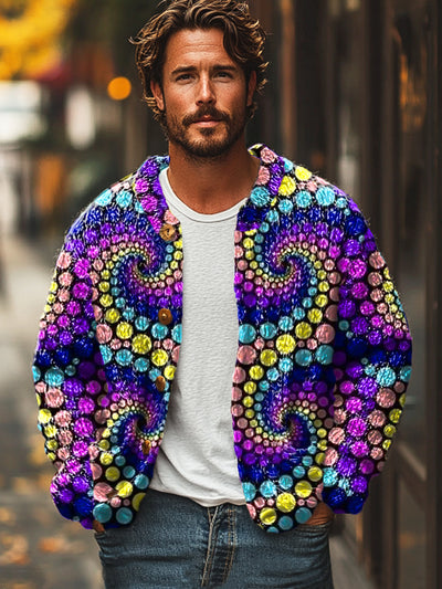 Gentleman Vintage Multicolor Polka Dot Swirl Art Print Cardigan Sweater