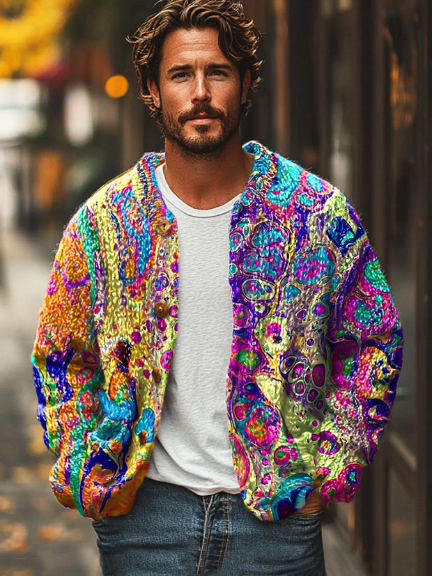 Gentleman Vintage Multicolor Abstract Art Print Cardigan Sweater