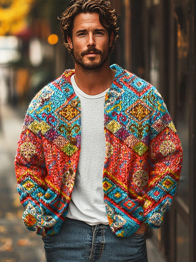 Gentleman Vintage Ethnic Geometric Art Print Cardigan Sweater